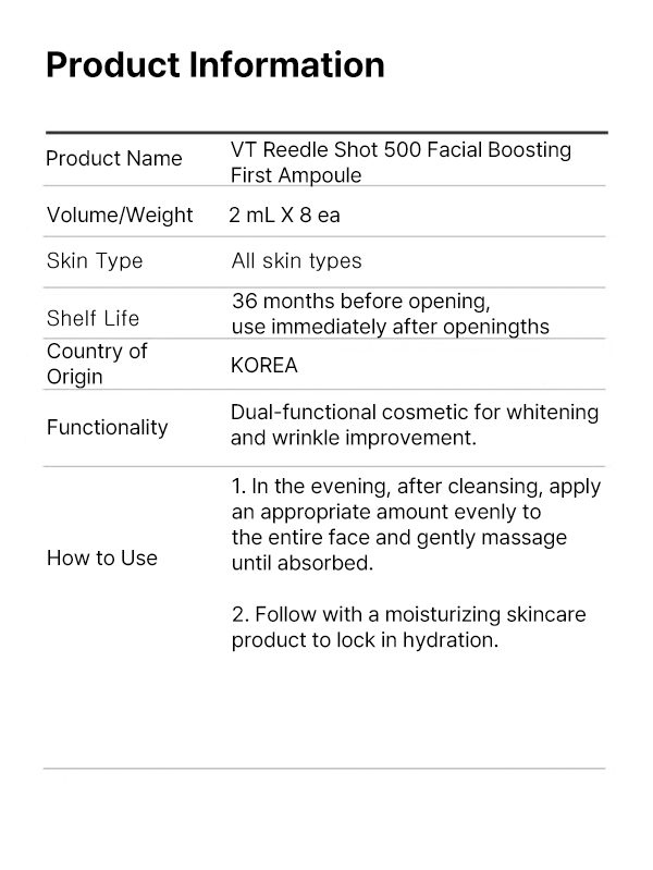 VT Reedle Shot 500 Facial Boosting First Ampoule (2ml X 8ea)