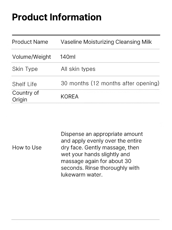 Vaseline Moisturizing Cleansing Milk (140ml)