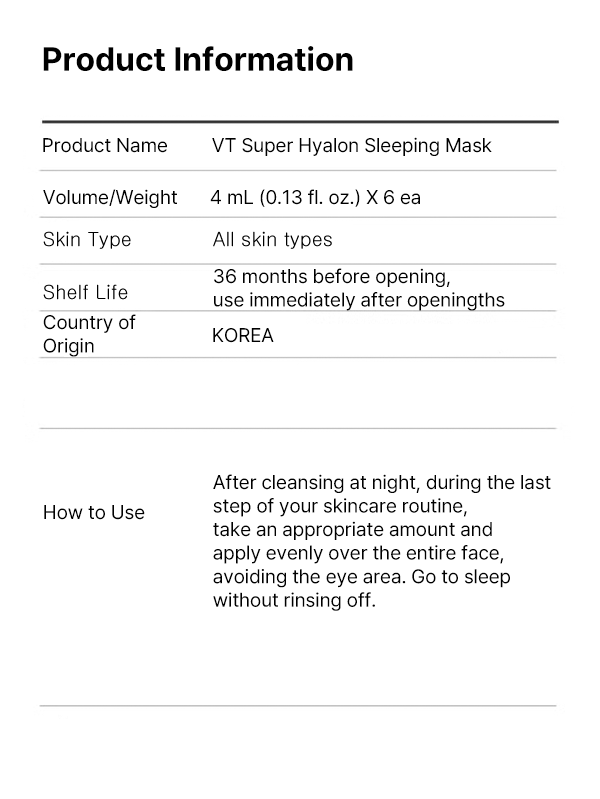 Super Hyalon Sleeping Mask (4 mL × 6 ea )